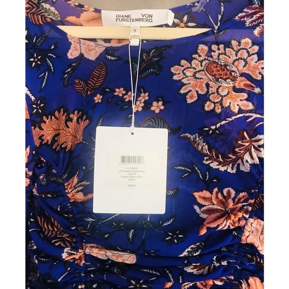 DIANE VON FURSTENBERG Canton Electric Blue Floral Ruched Midi 2pc Dress - Picture 12 of 12